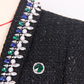 Manteau cardigan en laine de haute qualité pour femme, style bureau, noir, de qualité supérieure, avec perles de l'industrie lourde